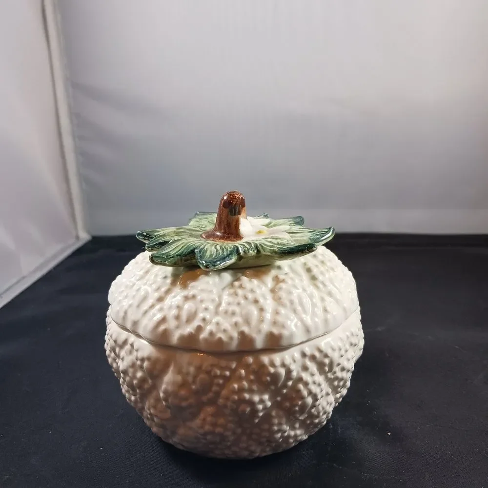 Vintage Majolica Cauliflower Jam Lidded Small Jar